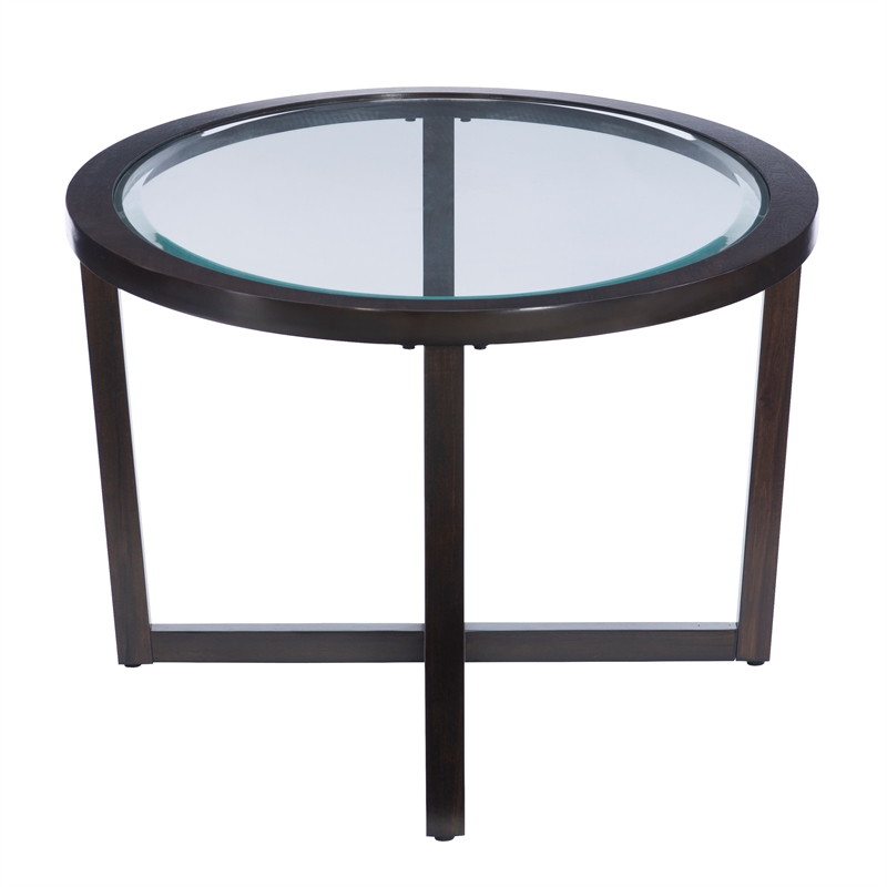 Linon 3 Piece Wood Coffee & End Table Set Glass Top in Umber Paint