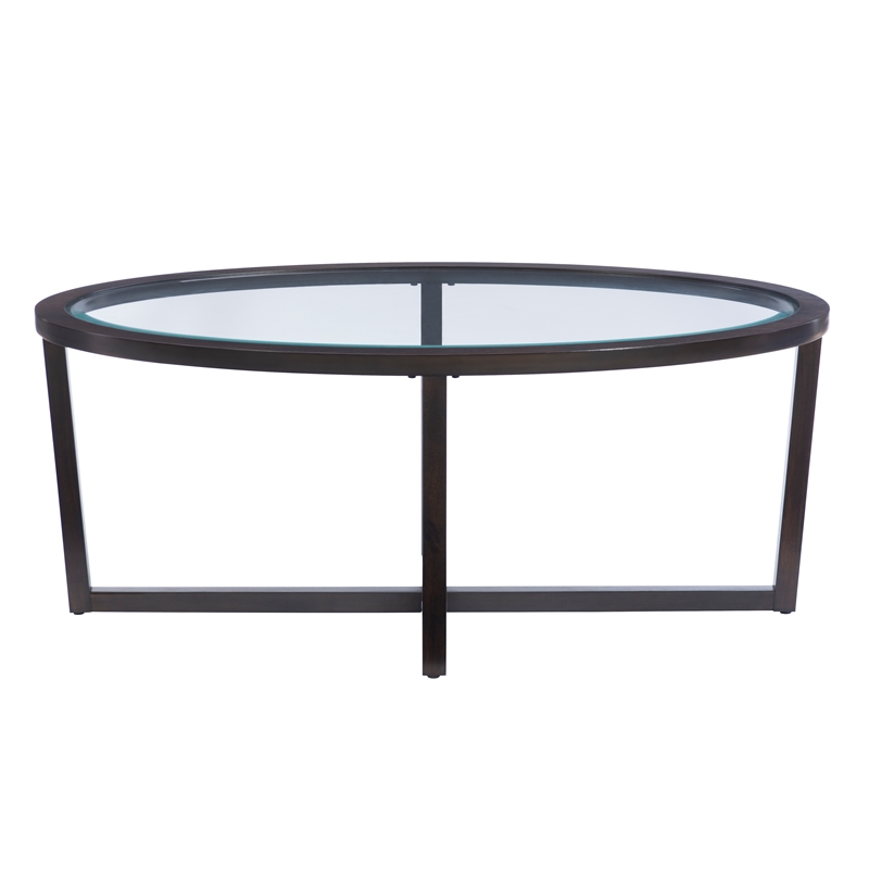 Linon 3 Piece Wood Coffee & End Table Set Glass Top in Umber Paint