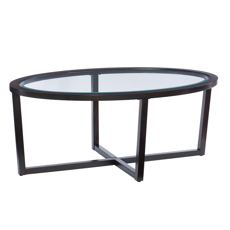 Linon 3 Piece Wood Coffee & End Table Set Glass Top in Umber Paint
