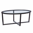 Linon 3 Piece Wood Coffee & End Table Set Glass Top in Umber Paint