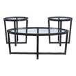 Linon 3 Piece Wood Coffee & End Table Set Glass Top in Umber Paint