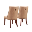 Linon Hale Set of 2 Tan Faux Leather Upholstered Dining Chairs Brown Wood Legs