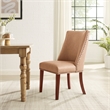 Linon Hale Set of 2 Tan Faux Leather Upholstered Dining Chairs Brown Wood Legs