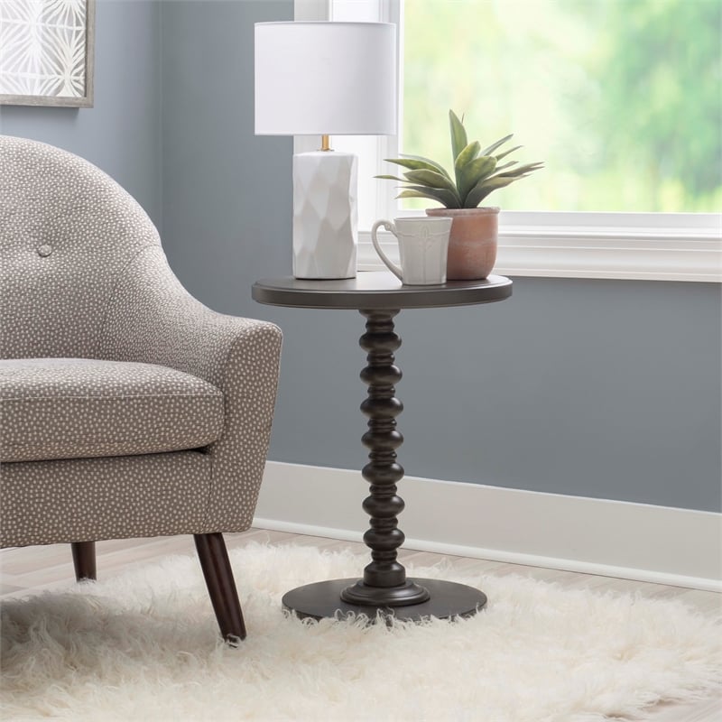 Linon Tara Round Spindle Side Table in Dark Grey Painted Wood