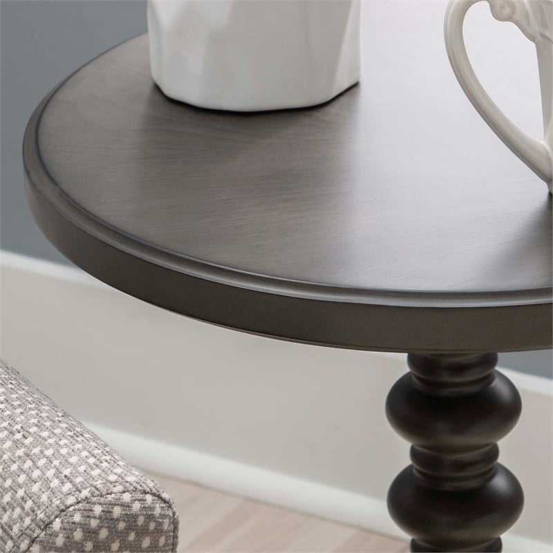 Linon Tara Round Spindle Side Table in Dark Grey Painted Wood