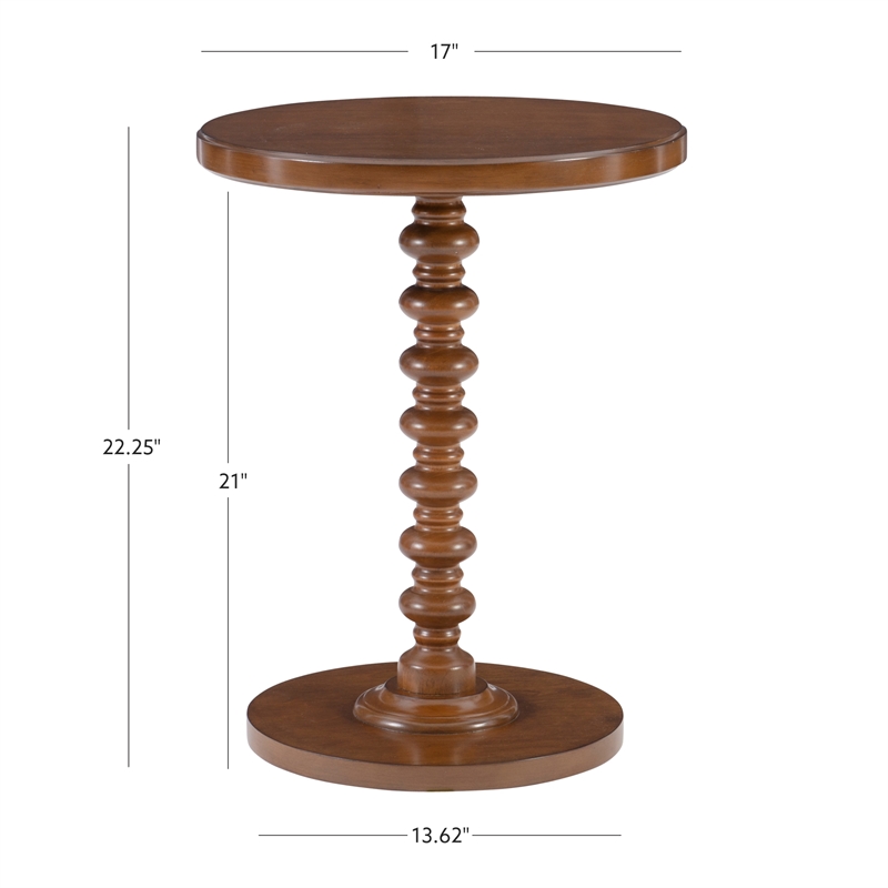 Linon Tara Round Spindle Side Table in Hazelnut Finished Rubberwood