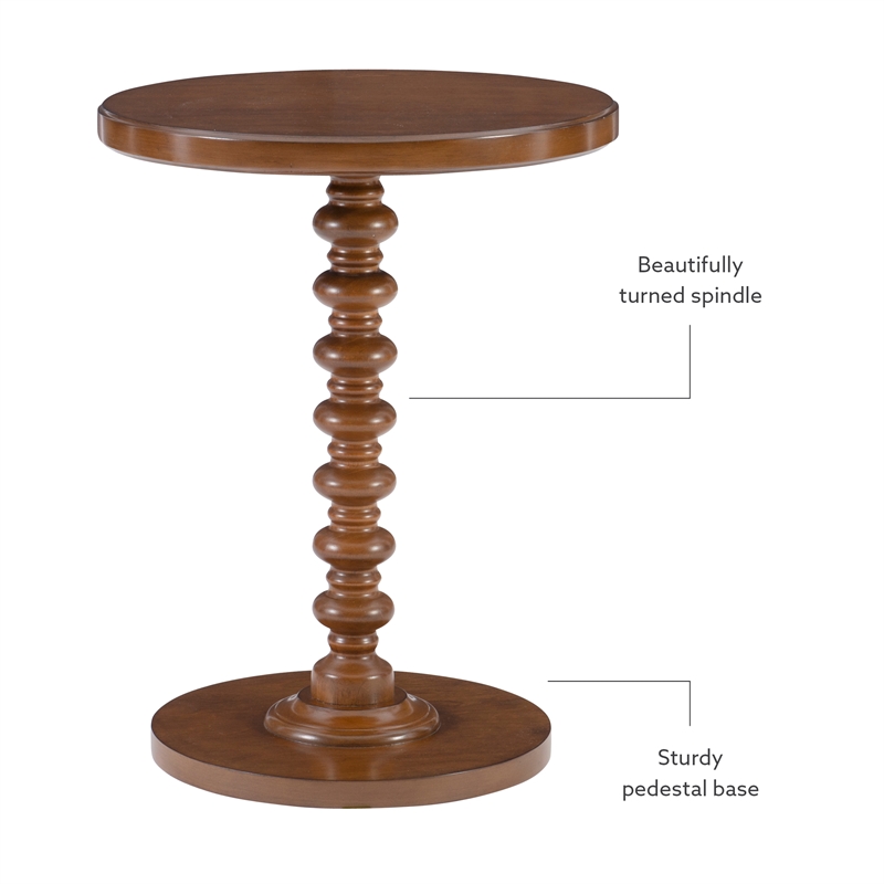 Linon Tara Round Spindle Side Table in Hazelnut Finished Rubberwood