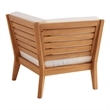 Linon Farrah Outdoor Teak Wood Corner Chair Off White Cushions in Natural Finish