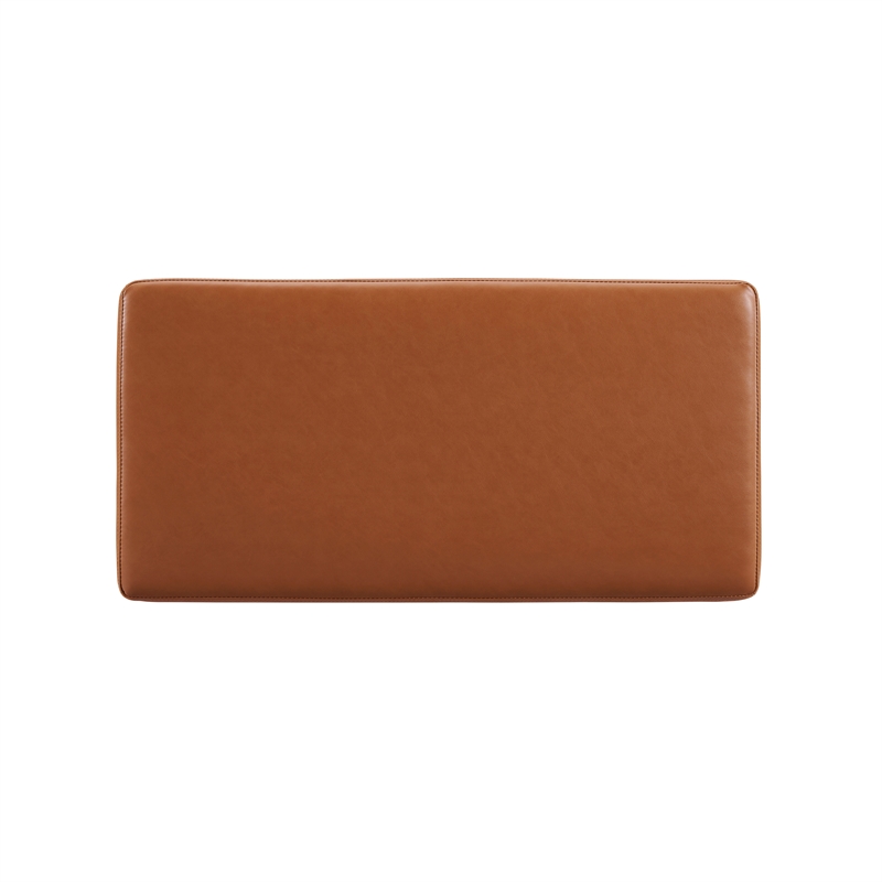 Linon Hawn Rectangle Storage Ottoman Natural Wood Trim in Caramel Faux Leather