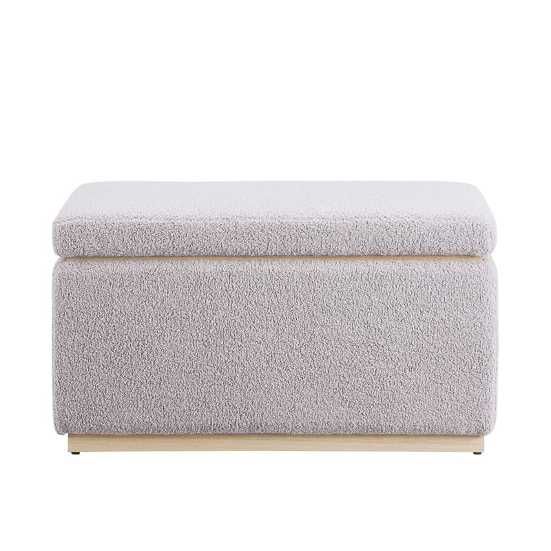 Linon Hawn Rectangle Storage Ottoman Natural Wood Trim in Soft Grey Sherpa