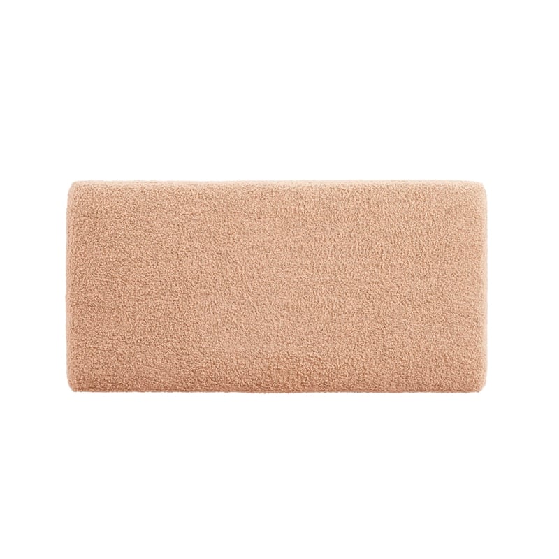 Linon Hawn Rectangle Storage Ottoman Natural Wood Trim in Soft Tan Sherpa