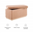 Linon Hawn Rectangle Storage Ottoman Natural Wood Trim in Soft Tan Sherpa