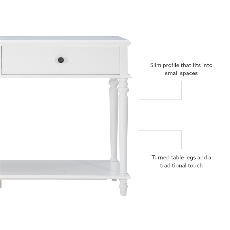 Linon Mavis Wood Console Table with 2 Drawers and Bottom Shelf in White