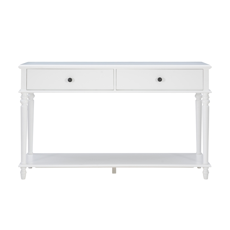 Linon Mavis Wood Console Table with 2 Drawers and Bottom Shelf in White