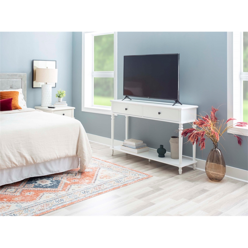 Linon Mavis Wood Console Table with 2 Drawers and Bottom Shelf in White