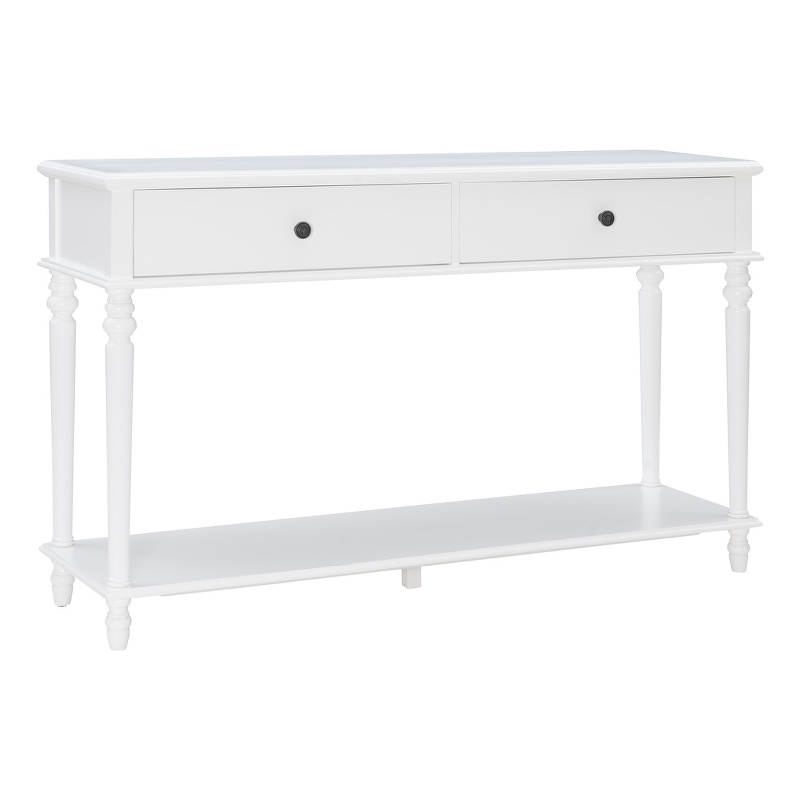 Linon Mavis Wood Console Table with 2 Drawers and Bottom Shelf in White