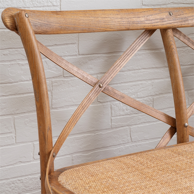 Linon Dallas Bentwood Bench X-Back Rattan Seat in Rustic Antique Brown