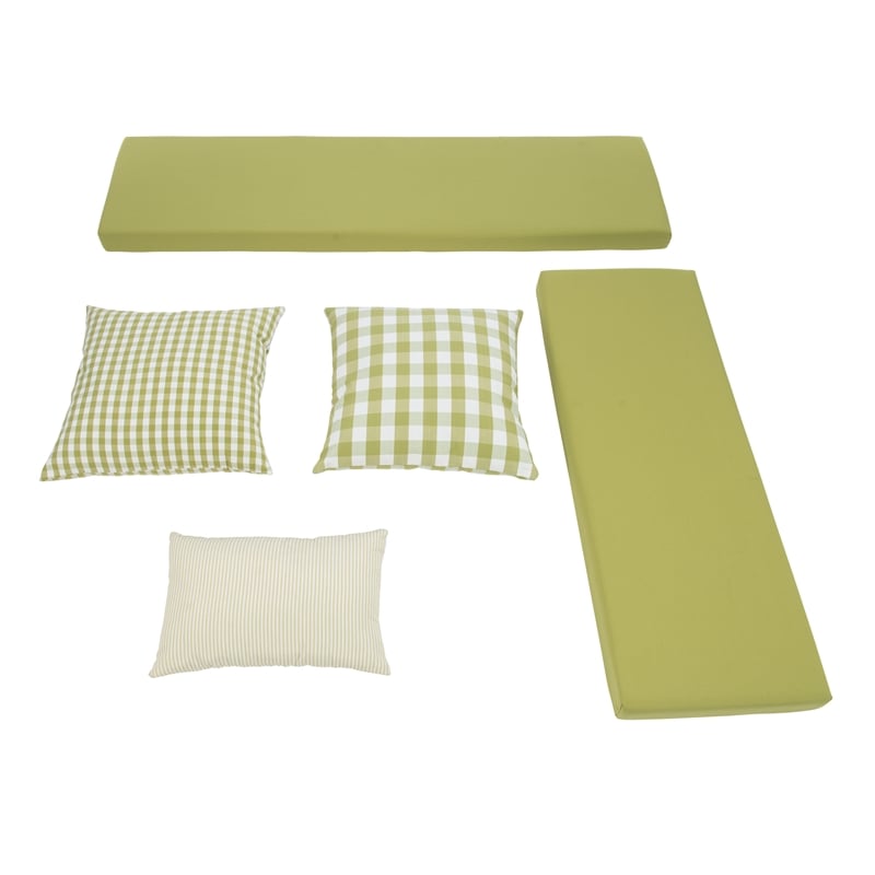 Linon Troyin Natural and White Wooden Storage Nook With Green Cushions/Pillows