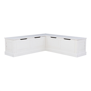 Linon Troyin White Wooden Storage Nook With Beige Cushions and Pillows