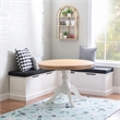 Linon Troyin White Wooden Storage Nook With Black Cushions and Pillows