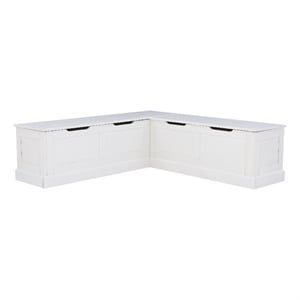 Linon Troyin White Wooden Storage Nook With Green Cushions and Pillows