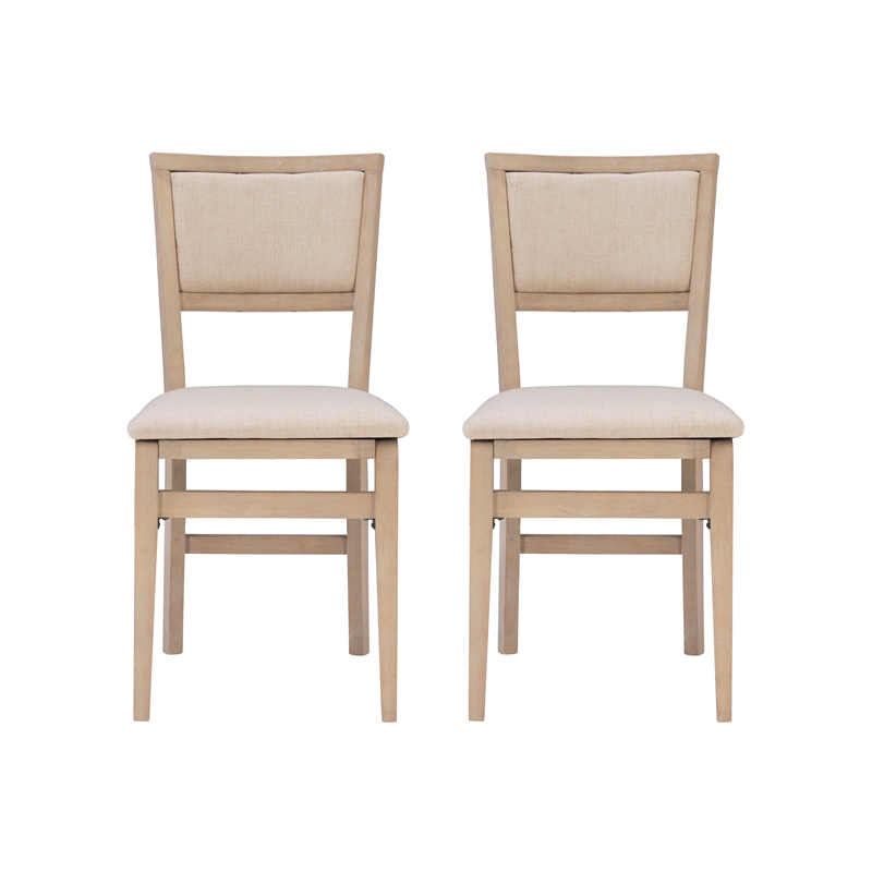 Linon Keira Set of Two Folding Chairs Beige Fabric Seat & Back in Graywash Wood
