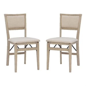 Linon Keira Set of Two Folding Chairs Beige Fabric Seat & Back in Graywash Wood