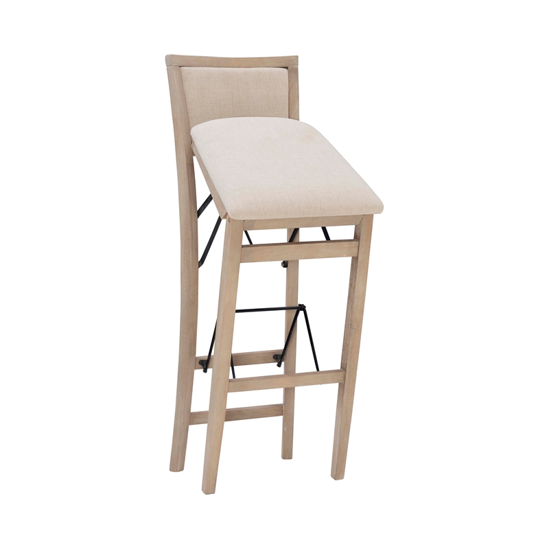Linon Keira Folding Bar Stool with Fabric Padded Seat and Back in Graywash Wood