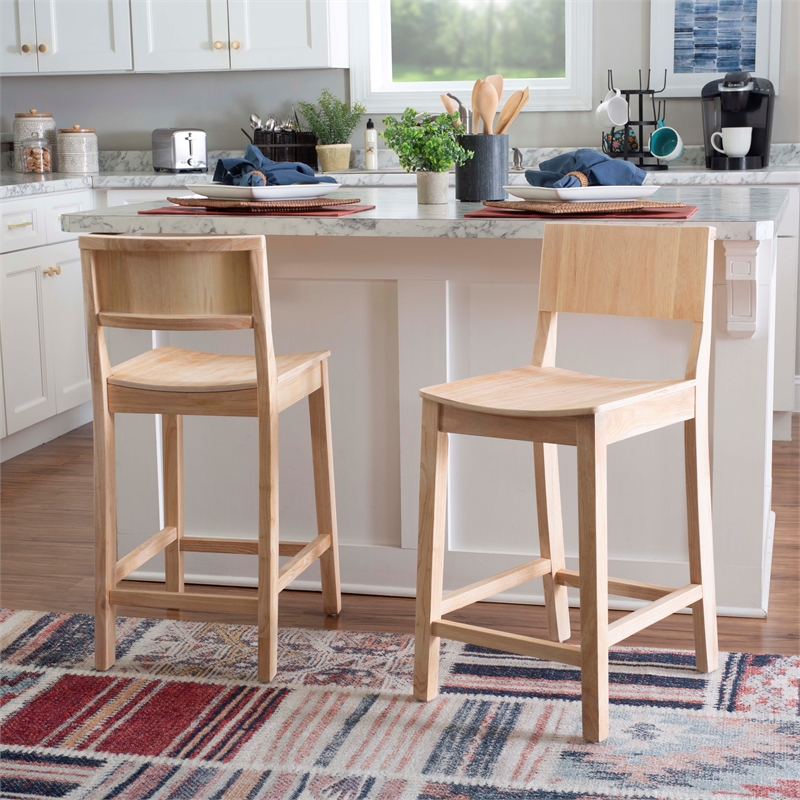 Linon Burke Saddle Seat Counter Stools Set of Two in Unfinished Rubberwood