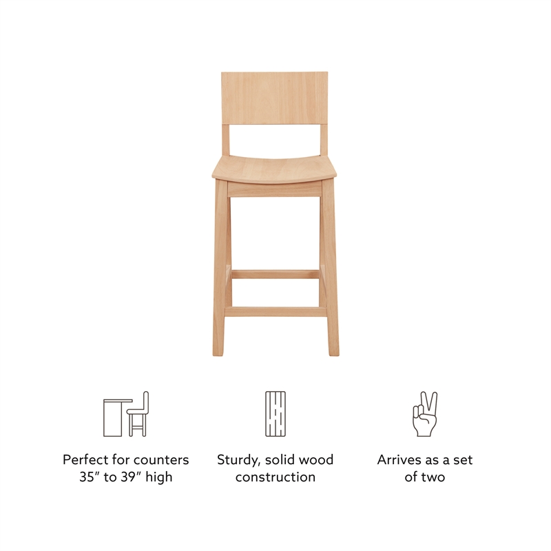 Linon Burke Saddle Seat Counter Stools Set of Two in Unfinished Rubberwood