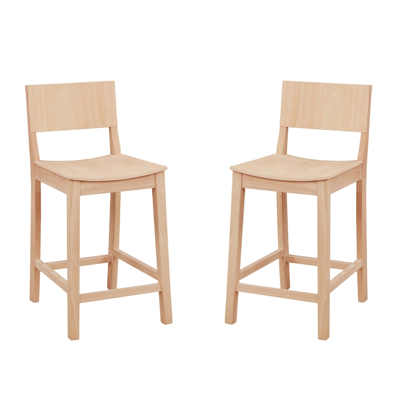 Linon Burke Saddle Seat Counter Stools Set of Two in Unfinished Rubberwood