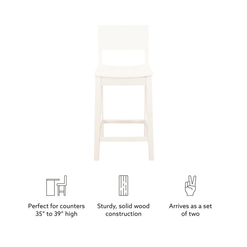 Linon Burke Saddle Seat Counter Stools Set of Two in White Rubberwood