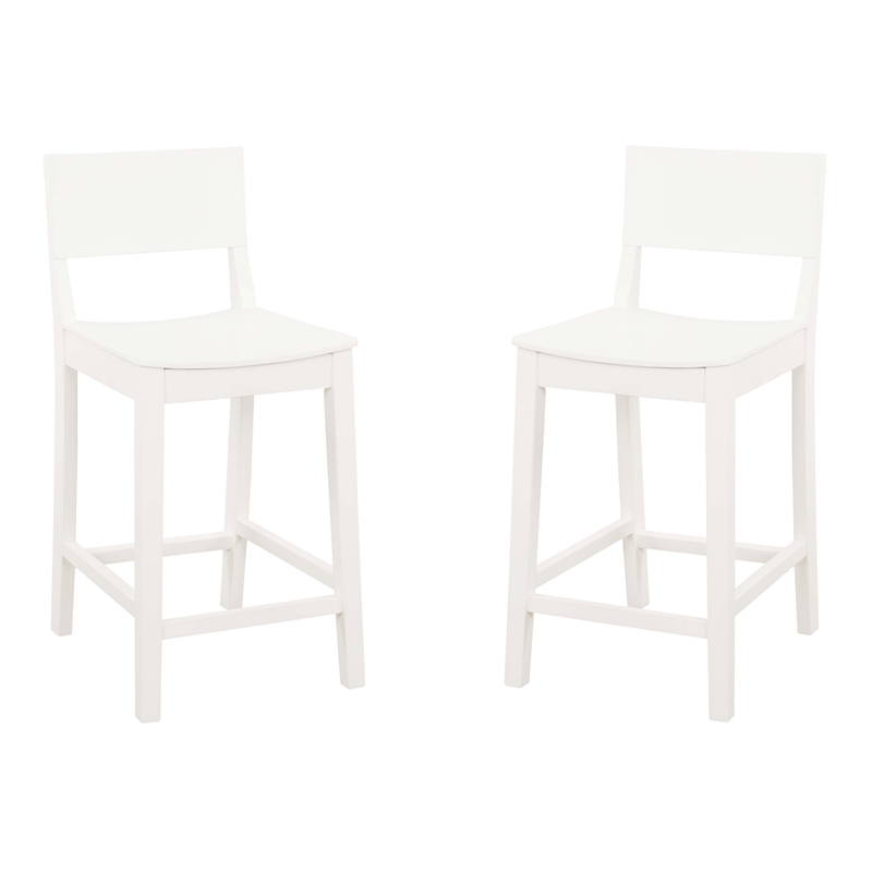 Linon Burke Saddle Seat Counter Stools Set of Two in White Rubberwood