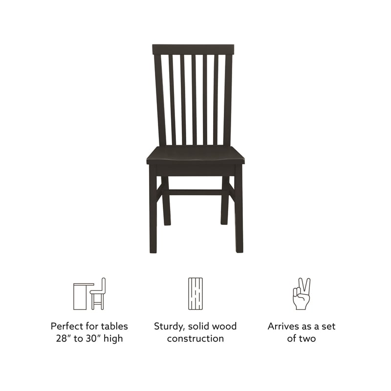 Linon Erwin Set of Two High Slat Back Side Dining Chairs in Black Rubberwood
