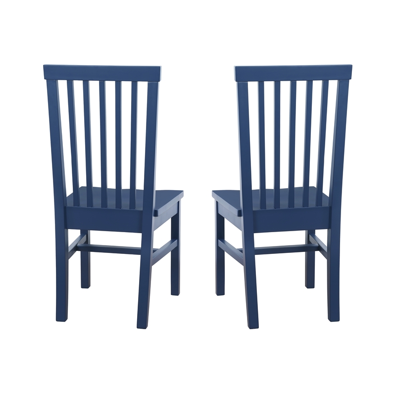 Linon Erwin Set of Two High Slat Back Side Dining Chairs in Navy Blue Rubberwood