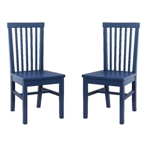 Linon Erwin Set of Two High Slat Back Side Dining Chairs in Navy Blue Rubberwood