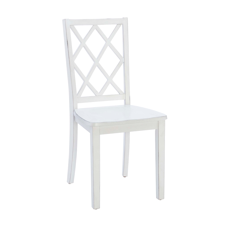 Linon Delia 5 Piece Wood Dining Set Lightly Burnished Edges in Antique White