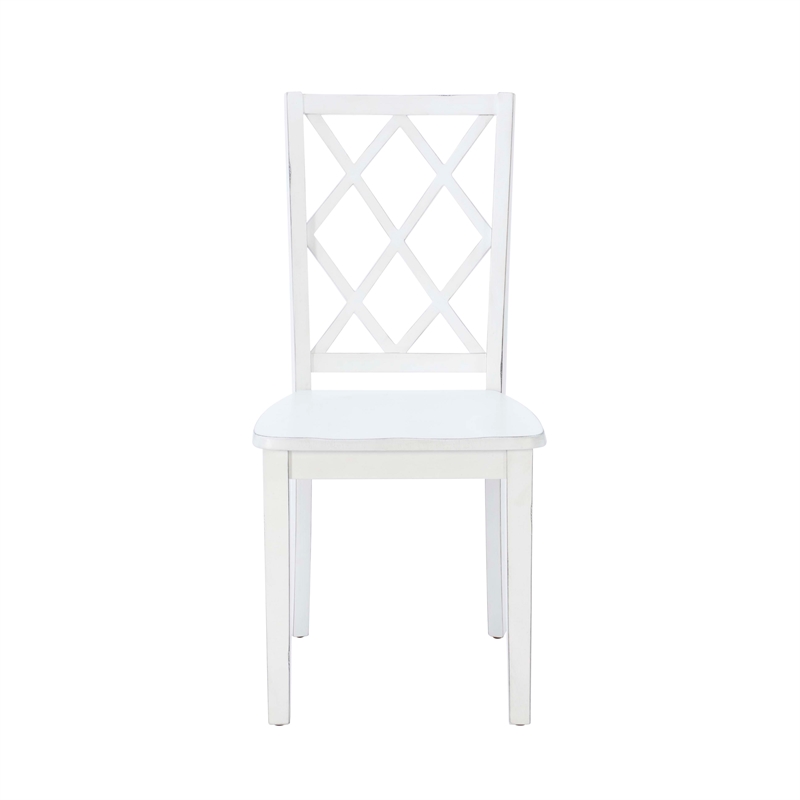 Linon Delia 5 Piece Wood Dining Set Lightly Burnished Edges in Antique White