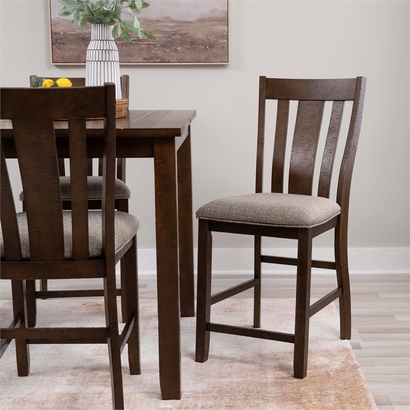 Linon Liz Rustic Wood 5 Piece Counter Height Dining Set Padded Seats in Brown