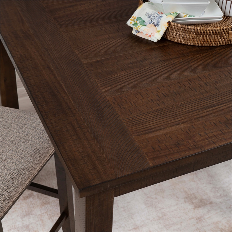 Linon Liz Rustic Wood 5 Piece Counter Height Dining Set Padded Seats in Brown