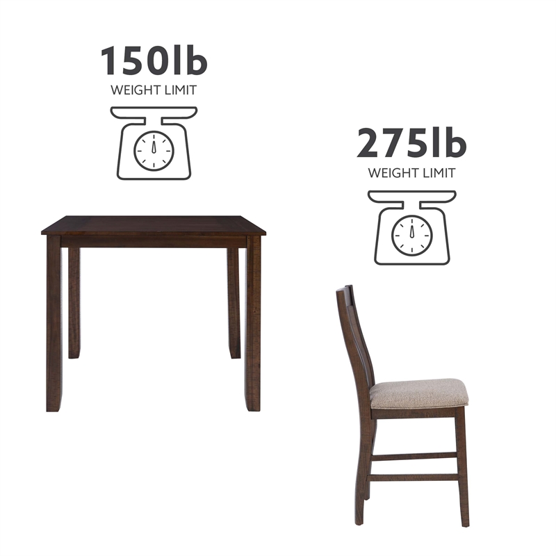 Linon Liz Rustic Wood 5 Piece Counter Height Dining Set Padded Seats in Brown