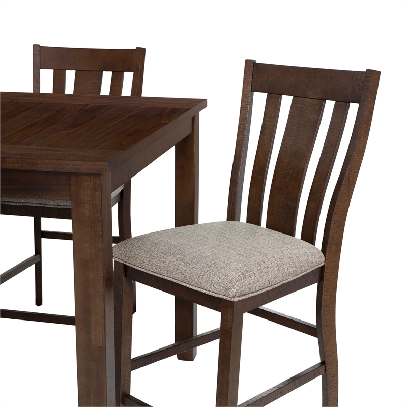 Linon Liz Rustic Wood 5 Piece Counter Height Dining Set Padded Seats in Brown