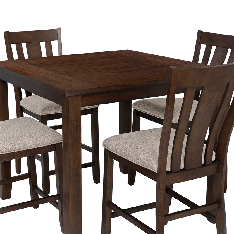 Linon Liz Rustic Wood 5 Piece Counter Height Dining Set Padded Seats in Brown