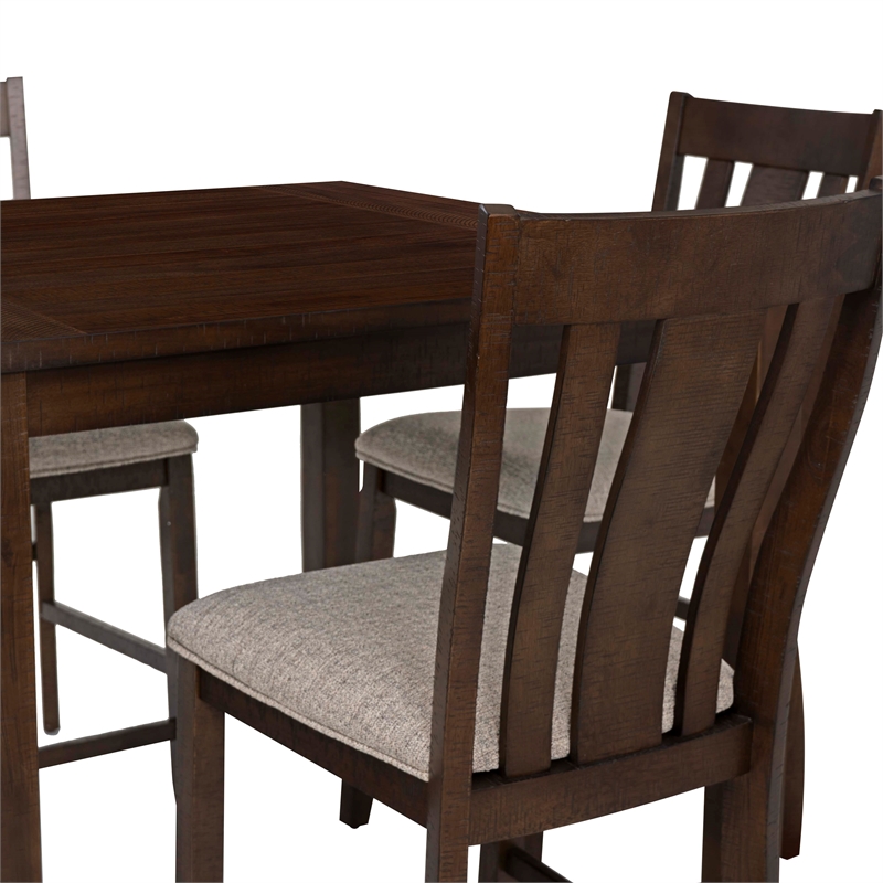 Linon Liz Rustic Wood 5 Piece Counter Height Dining Set Padded Seats in Brown