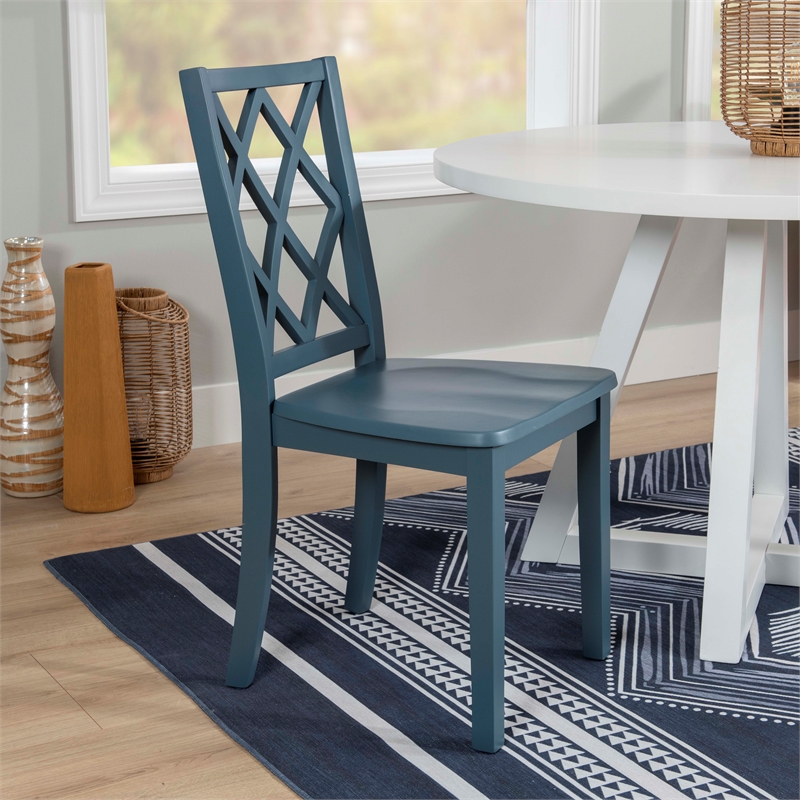 Linon Nico Side Chair Lattice Back Design in Crisp Graphite Gray Finished Wood