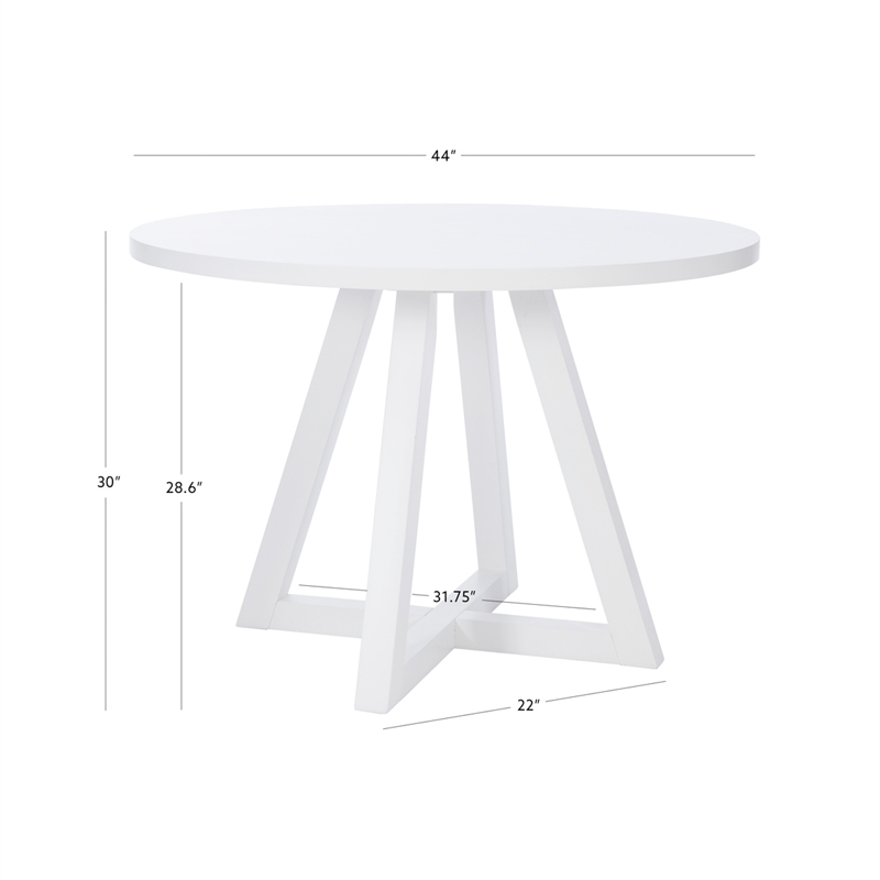 Linon Nico Round Dining Table with Angled Legs in Pure White Wood