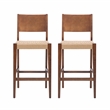 Linon Patty Wood 2 Tone Barstools Handwoven Rope Seat Set of 2 in Brown Stain