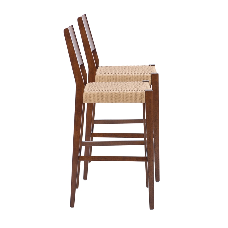 Linon Patty Wood 2 Tone Barstools Handwoven Rope Seat Set of 2 in Brown Stain