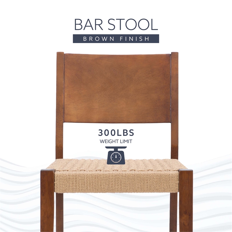 Linon Patty Wood 2 Tone Barstools Handwoven Rope Seat Set of 2 in Brown Stain