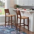 Linon Patty Wood 2 Tone Barstools Handwoven Rope Seat Set of 2 in Brown Stain